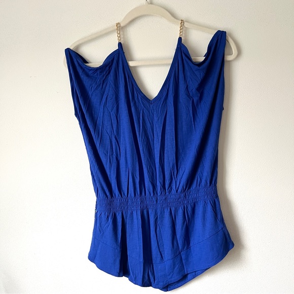 New York & Company cold shoulder blue Paisley top size XS - Picture 3 of 5